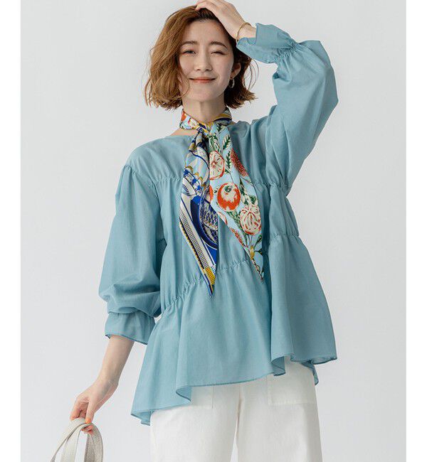 23区「【洗える】シアーコットンシルク シャーリング デザイン ブラウス」|シャツ・ブラウス|セージ系