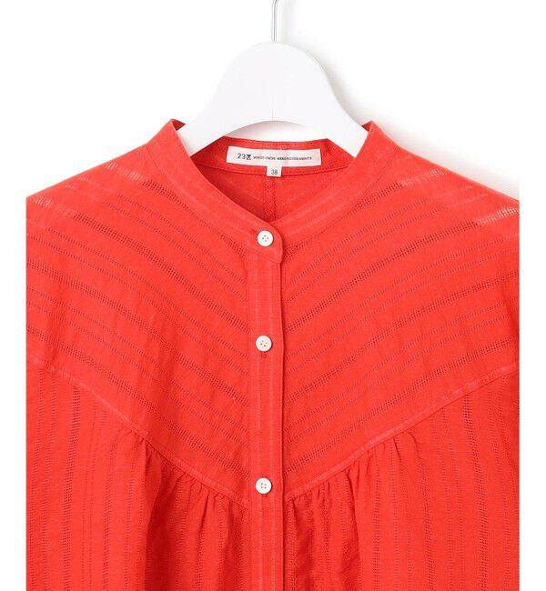 23区「【洗える】カラミ ストライプ  切り替え ブラウス」|シャツ・ブラウス|