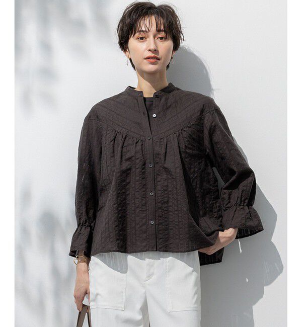 23区「【洗える】カラミ ストライプ  切り替え ブラウス」|シャツ・ブラウス|ﾀﾞｰｸﾌﾞ