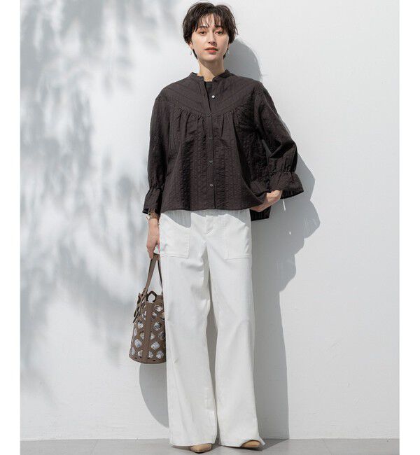 23区「【洗える】カラミ ストライプ  切り替え ブラウス」|シャツ・ブラウス|