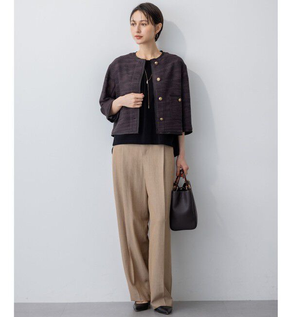 23区「サマーツイード 7分袖 ジャケット」|ノーカラージャケット|