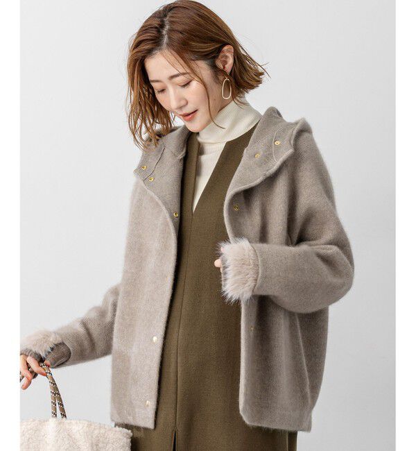 23区「【VERY掲載】ラクーンブレンドダブルフェイス ニット フーディー」|カーディガン|ベージュ系