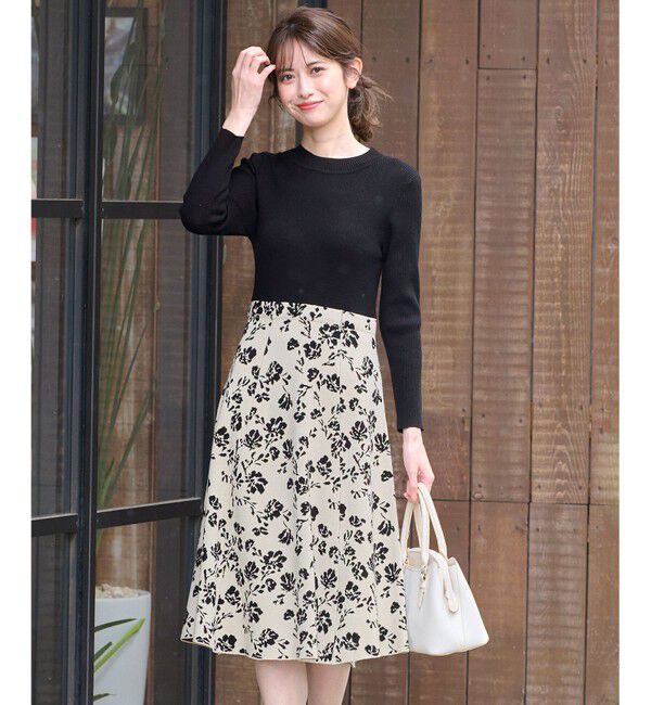 ANY SIS「【美人百花掲載】フラワージャガードニット ワンピース」|ドレス|