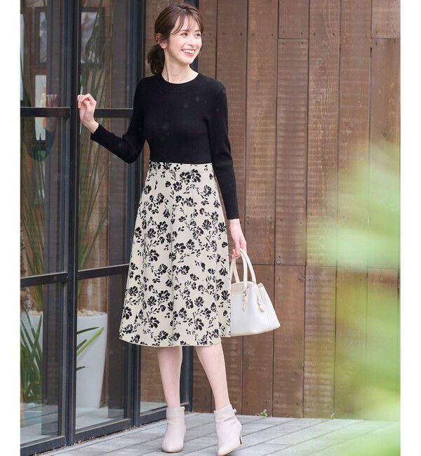 ANY SIS「【美人百花掲載】フラワージャガードニット ワンピース」|ドレス|