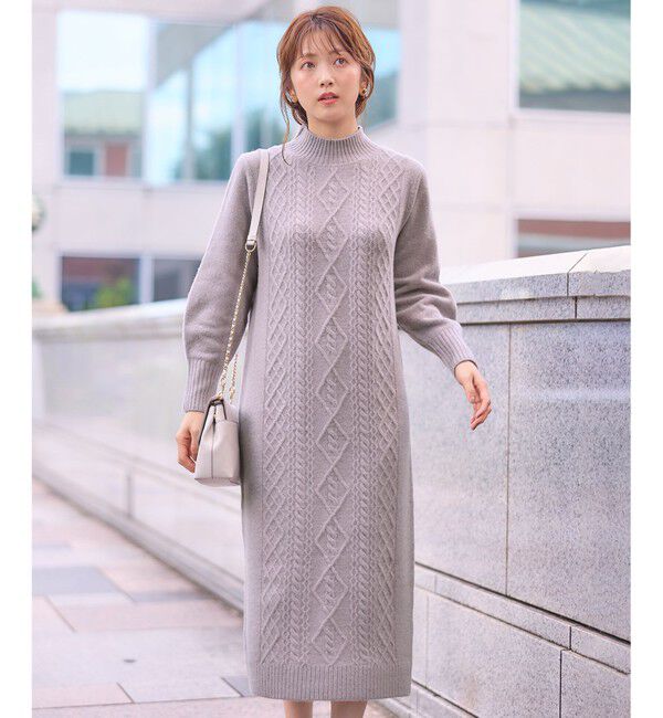 ANY SIS「【洗える】ハイネックケーブルニット ワンピース」|ワンピース|ラベンダー