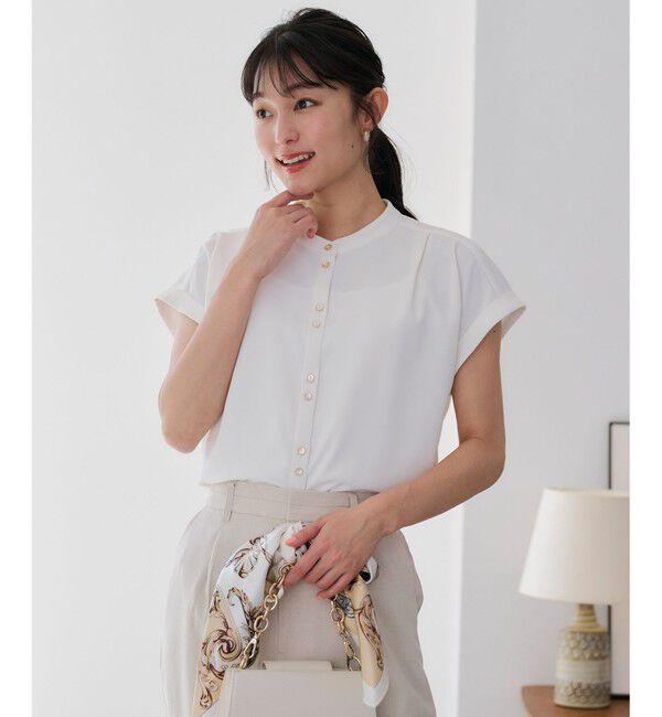 any SiS「【洗える】ダブルボタンフレンチスリーブ ブラウス」|シャツ・ブラウス|オフ