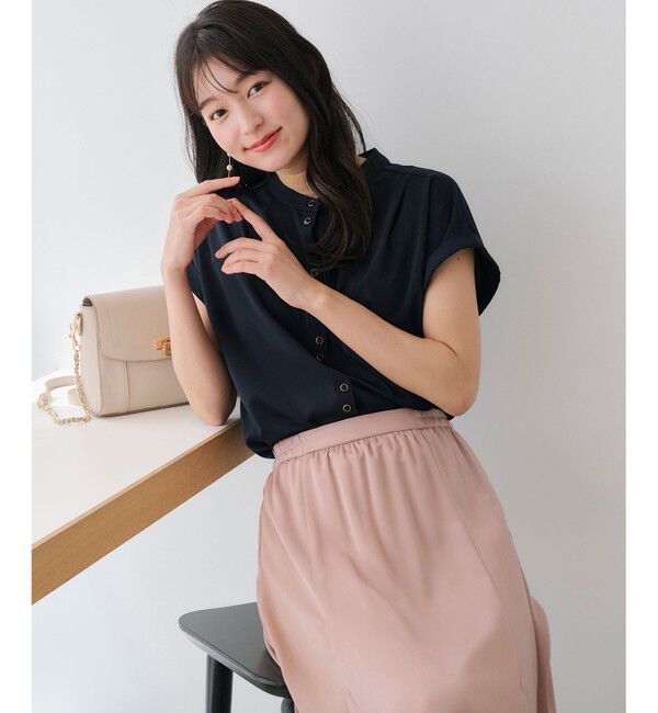 any SiS「【洗える】ダブルボタンフレンチスリーブ ブラウス」|シャツ・ブラウス|