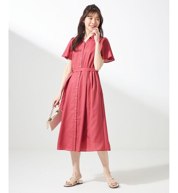 ANY SIS「【接触冷感・UVカット・速乾】スムージーポリエステル シャツワンピース」|ワンピース|レッド