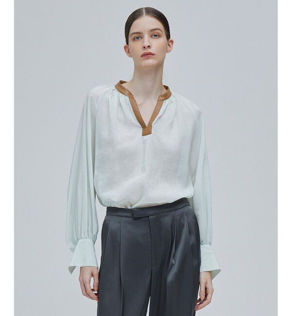 BEIGE,「PAULINE / レザーコンビブラウス」|シャツ・ブラウス|Mint x Camel