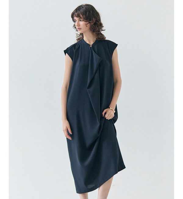 BEIGE,「【洗える】FLEUR / フロントドレープノースリーブドレス」|ワンピース|Navy