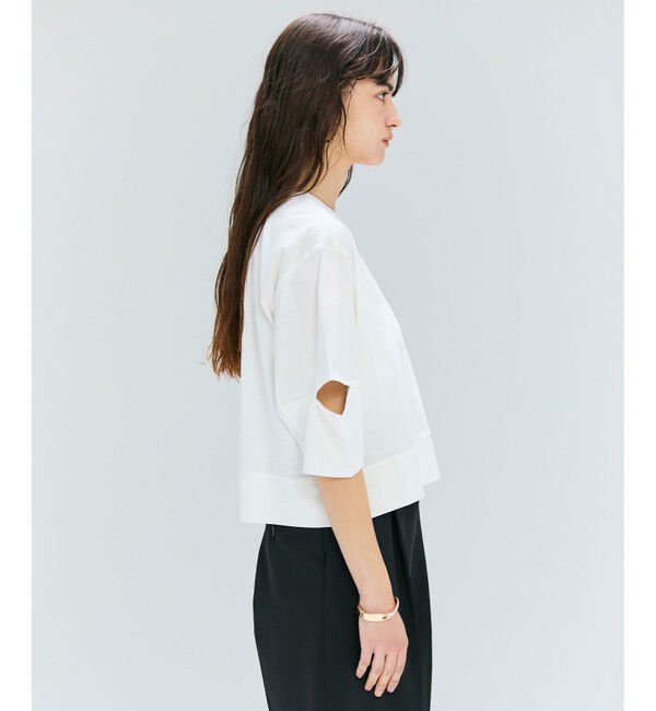 BEIGE,「【洗える】DUOMO / コットンスリットスリーブトップス」|Tシャツ・カットソー|