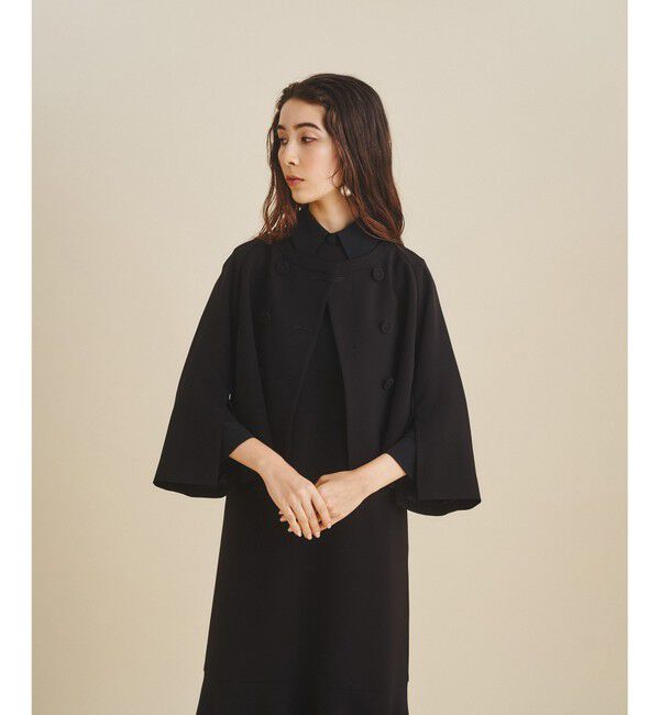  「ケープスリーブジャケット」|ノーカラージャケット|ブラック