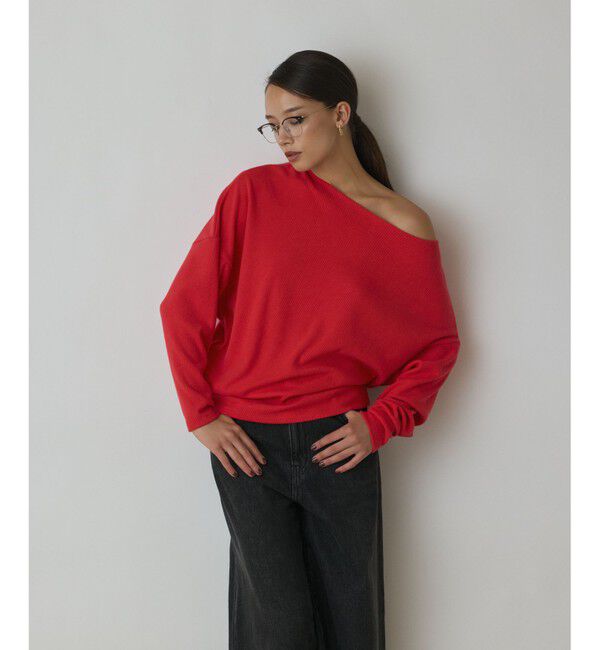 Diagram「アシメテレコカットトップ」|Tシャツ・カットソー|レッド