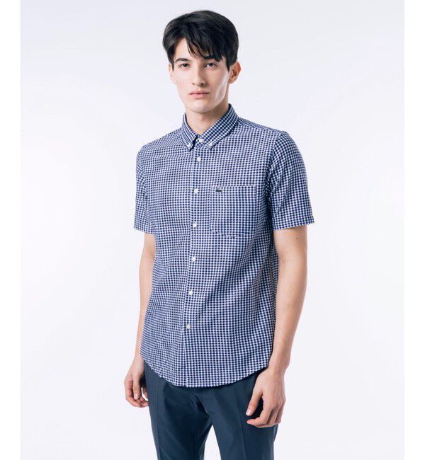 LACOSTE「クールマックスブレンドジャガード半袖チェックシャツ」|シャツ・ブラウス|ネイビー