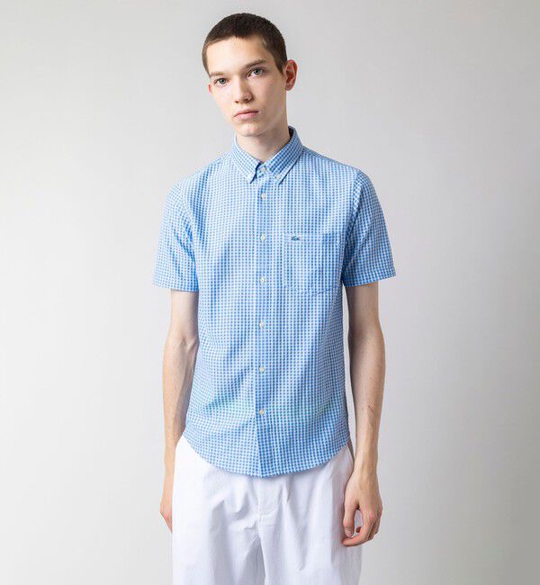 LACOSTE「クールマックスブレンドジャガード半袖チェックシャツ」|シャツ・ブラウス|ブルー