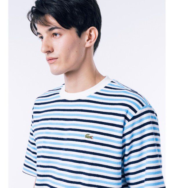 LACOSTE「オーバーサイズ ハイゲージパイル地ボーダー半袖Tシャツ」|Tシャツ・カットソー|