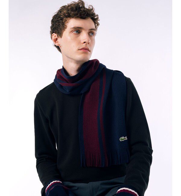 LACOSTE「ラッセルニットストライプマフラー」|マフラー|ネイビー