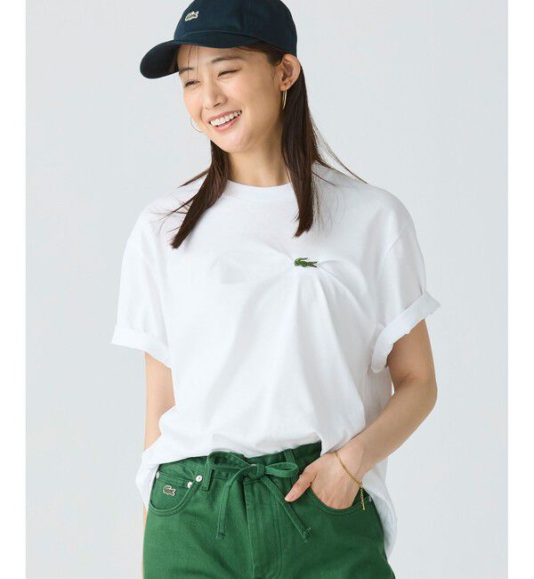 LACOSTE「ワニロゴプリーツオーバーサイズフィットTシャツ」|Tシャツ・カットソー|ホワイト