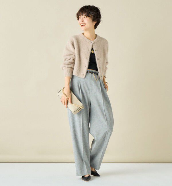 NOLLEY'S「《手洗い可能》《アンサンブル対応》プレミアムヘアリークロップドクルーネックカーディガン」|カーディガン|