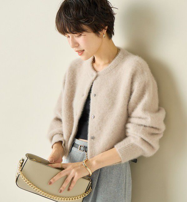 NOLLEY'S「《手洗い可能》《アンサンブル対応》プレミアムヘアリークロップドクルーネックカーディガン」|カーディガン|