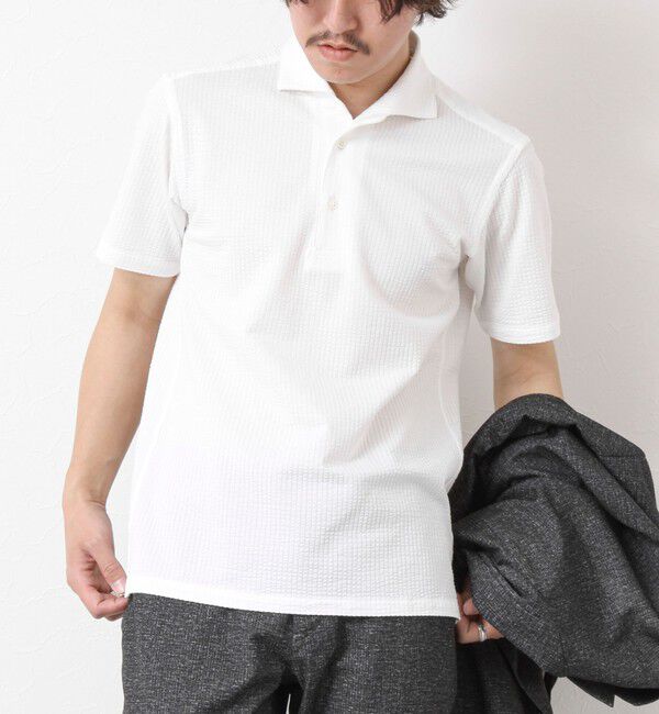 NOLLEY'S goodman「《ビジカジ対応》ハイゲージサッカーストライプ ワンピースカラーポロ ビズポロ 25SS」|ポロシャツ|ホワイト