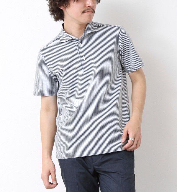 NOLLEY'S goodman「《ビジカジ対応》ハイゲージサッカーストライプ ワンピースカラーポロ ビズポロ 25SS」|ポロシャツ|