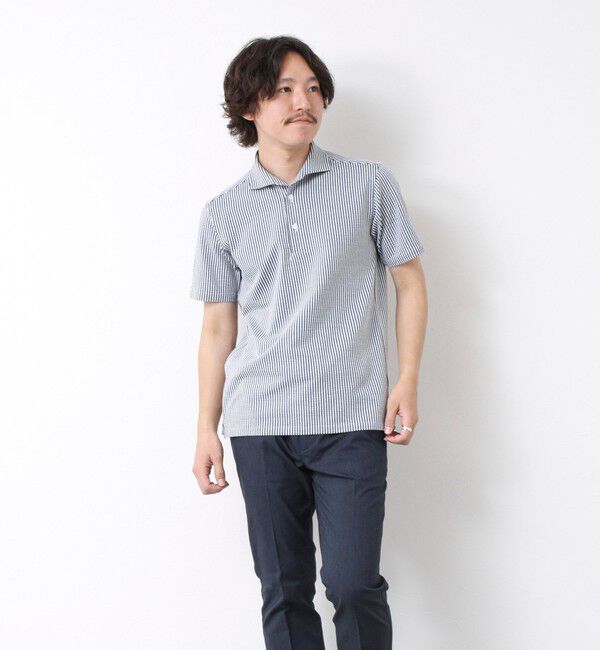 NOLLEY'S goodman「《ビジカジ対応》ハイゲージサッカーストライプ ワンピースカラーポロ ビズポロ 25SS」|ポロシャツ|