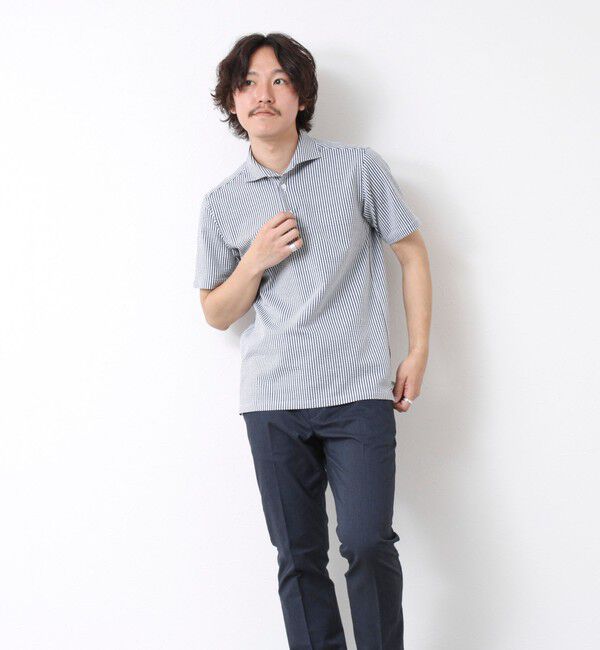 NOLLEY'S goodman「《ビジカジ対応》ハイゲージサッカーストライプ ワンピースカラーポロ ビズポロ 25SS」|ポロシャツ|