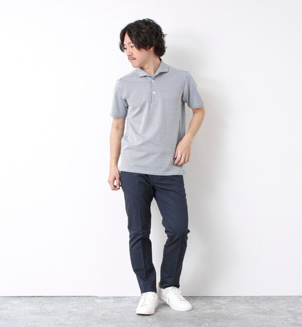 NOLLEY'S goodman「《ビジカジ対応》ハイゲージサッカーストライプ ワンピースカラーポロ ビズポロ 25SS」|ポロシャツ|