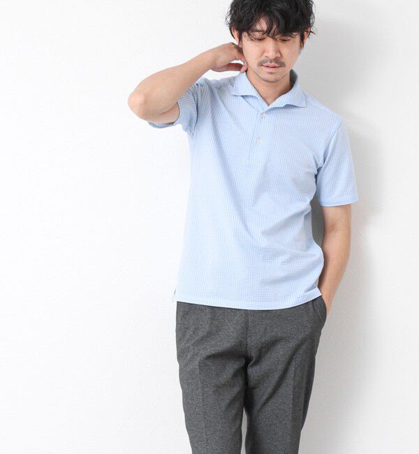 NOLLEY'S goodman「《ビジカジ対応》ハイゲージサッカーストライプ ワンピースカラーポロ ビズポロ 25SS」|ポロシャツ|