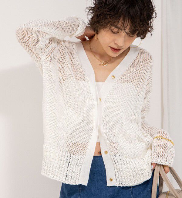 Rie Miller「《手洗い可能》ギマ ポリ/リネン Vネックカーディガン」|カーディガン|ホワイト