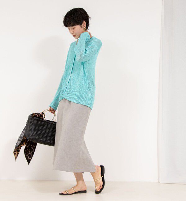 Rie Miller「《手洗い可能》ギマ ポリ/リネン Vネックカーディガン」|カーディガン|