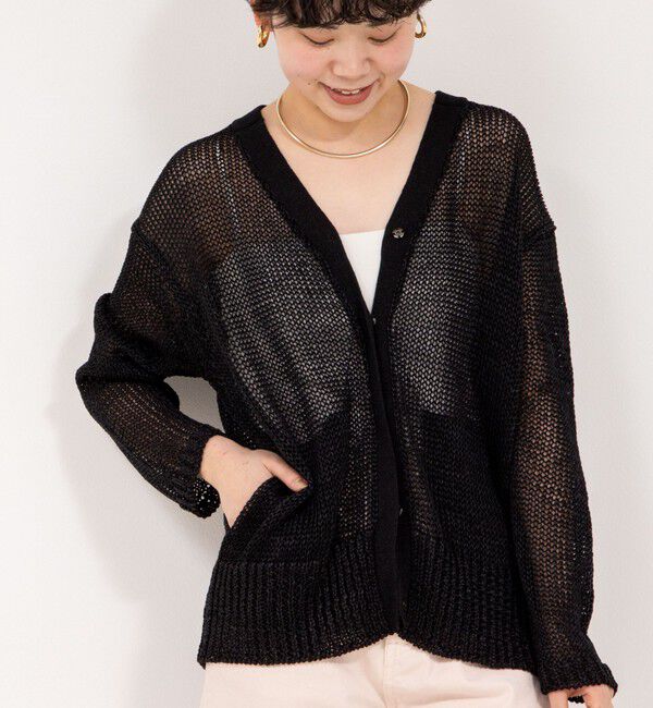 Rie Miller「《手洗い可能》ギマ ポリ/リネン Vネックカーディガン」|カーディガン|ブラック