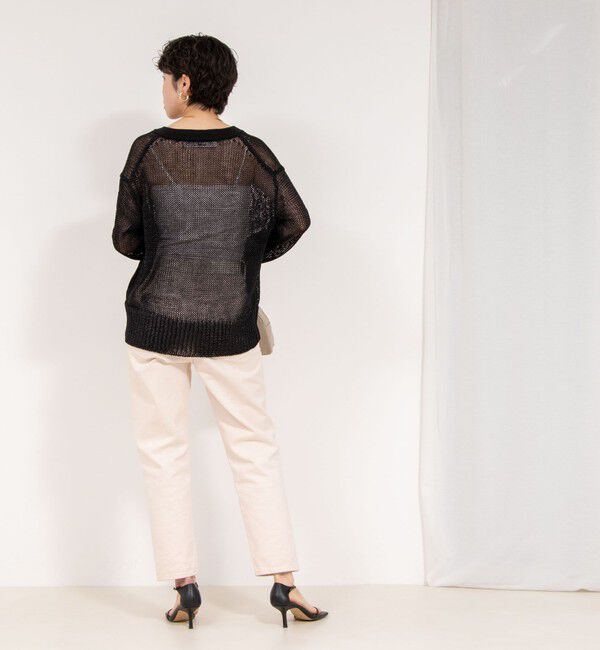 Rie Miller「《手洗い可能》ギマ ポリ/リネン Vネックカーディガン」|カーディガン|