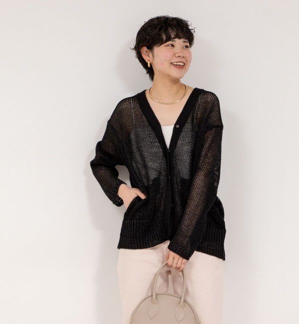 Rie Miller「《手洗い可能》ギマ ポリ/リネン Vネックカーディガン」|カーディガン|