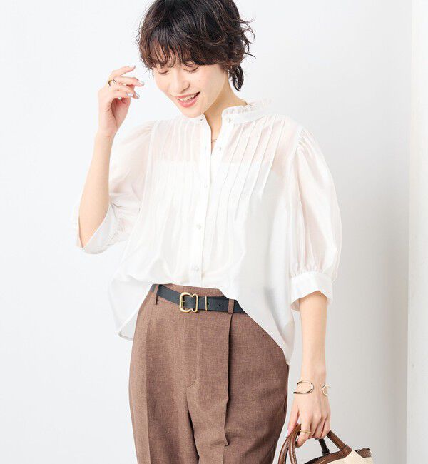 NOLLEY'S「5分袖衿フリルブラウス」|シャツ・ブラウス|ホワイト