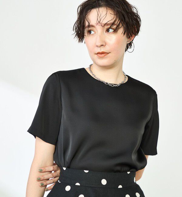 NOLLEY'S「オトナサテン半袖Tブラウス」|シャツ・ブラウス|ブラック