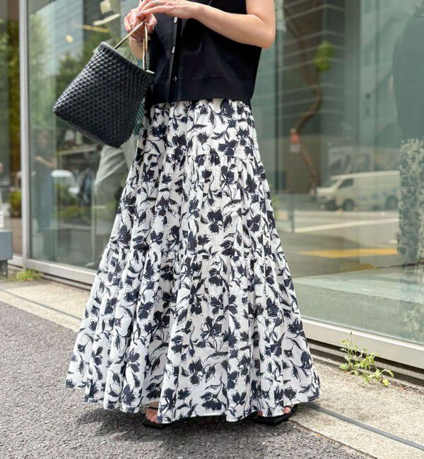 NOLLEY'S sophi「アートフラワーティアードスカート」|スカート|ブラック系その他