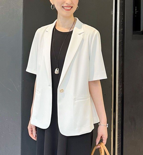 NOLLEY'S sophi「《セットアップ対応》ウォッシャブルツイル半袖ジャケット」|テーラードジャケット|ホワイト