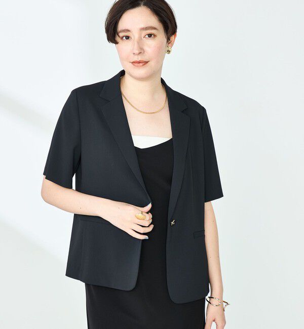 NOLLEY'S sophi「《セットアップ対応》ウォッシャブルツイル半袖ジャケット」|テーラードジャケット|ブラック