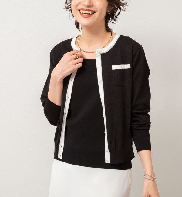 NOLLEY'S sophi「《アンサンブル対応/手洗い可能》綿ポリポケ付きCクルーネックカーディガン」|カーディガン|ブラック