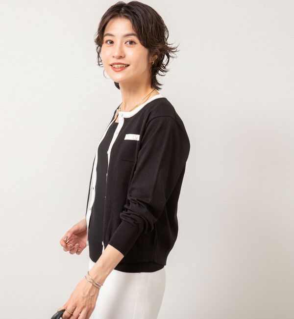 NOLLEY'S sophi「《アンサンブル対応/手洗い可能》綿ポリポケ付きCクルーネックカーディガン」|カーディガン|