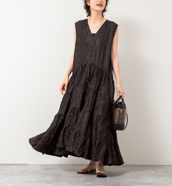 NOLLEY'S「Vネックボリュームワンピース」|ワンピース|ブラック