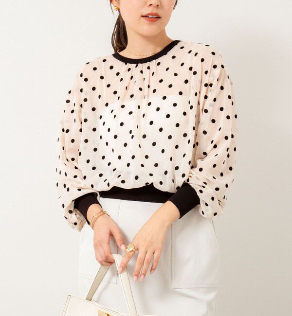 NOLLEY'S「シアーフロッキードットクルーネックカーディガン」|カーディガン|