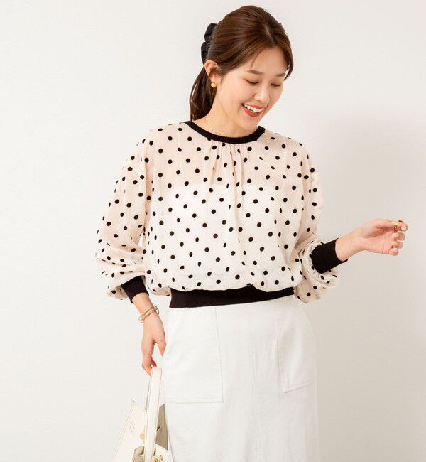 NOLLEY'S「シアーフロッキードットクルーネックカーディガン」|カーディガン|