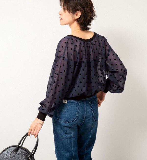 NOLLEY'S「シアーフロッキードットクルーネックカーディガン」|カーディガン|