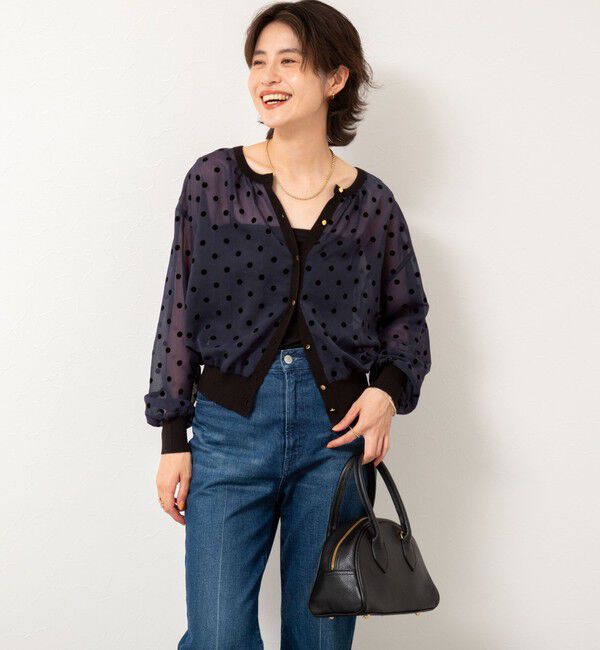 NOLLEY'S「シアーフロッキードットクルーネックカーディガン」|カーディガン|