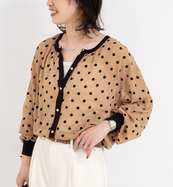 NOLLEY'S「シアーフロッキードットクルーネックカーディガン」|カーディガン|