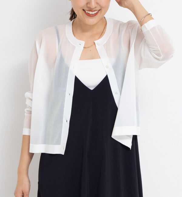 NOLLEY'S「《手洗い可能》《アンサンブル対応》シアーラメ天竺長袖クルーネックカーディガン」|カーディガン|オフホワイト