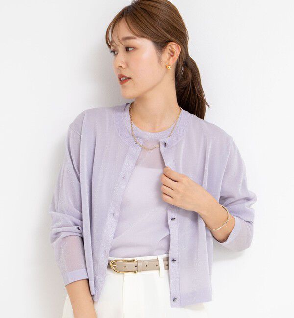 NOLLEY'S「《手洗い可能》《アンサンブル対応》シアーラメ天竺長袖クルーネックカーディガン」|カーディガン|